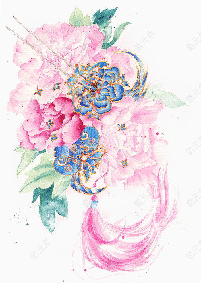 水彩花簪