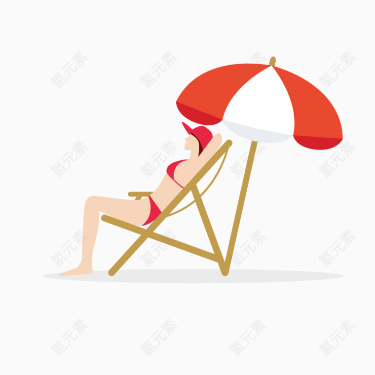 卡通手绘夏日休闲太阳伞下的女孩