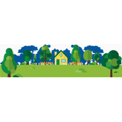 卡通绿树草坪房子