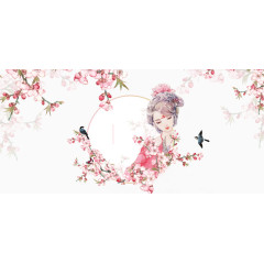 春天桃花美女背景