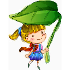 拿着叶子的小女孩