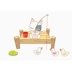 猫咪钓鱼鸭子
