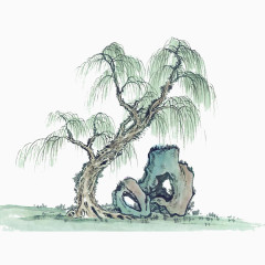 中国水墨柳树