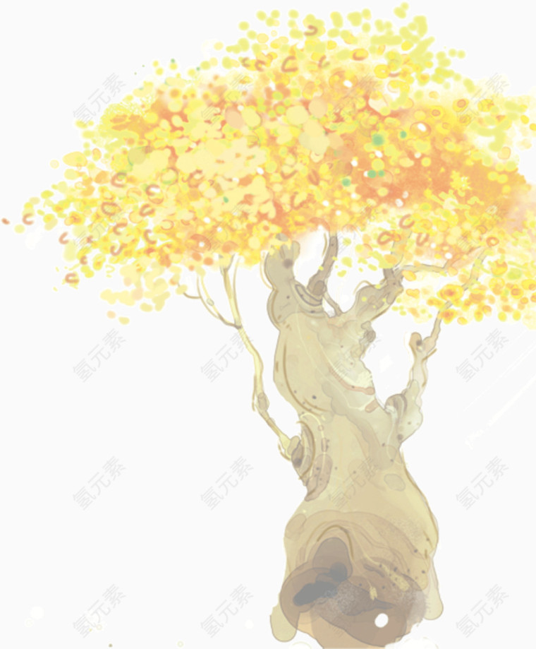 水墨画秋天大树