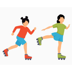 卡通手绘溜冰的两小女孩