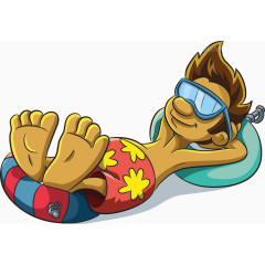 卡通沙滩度假男孩