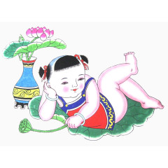 卧躺着的年画娃娃