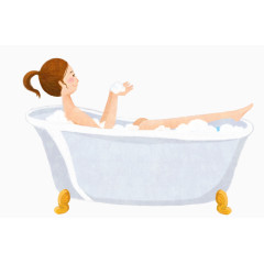 手绘清新洗澡的女孩