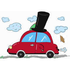 卡通手绘红色小汽车