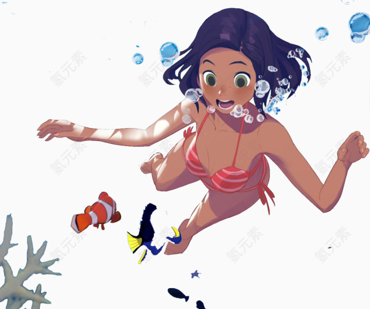 海底游泳的女孩场景