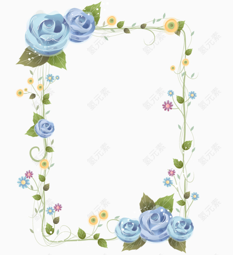 蓝色玫瑰花边框