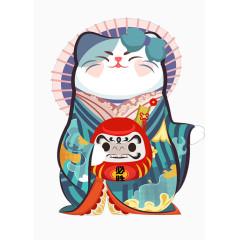 卡通手绘必胜日本招财猫 