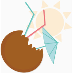 夏日元素椅子太阳伞卡通手绘装饰元素