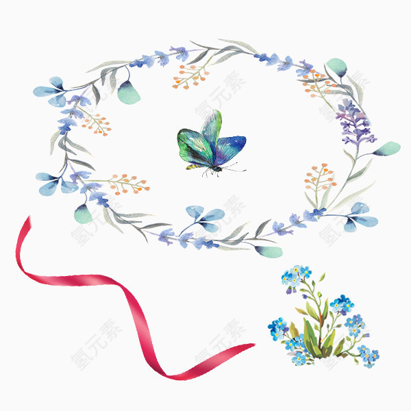 花丝带手绘插画植物元素