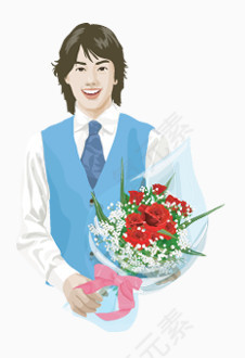 手捧鲜花的男人