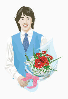 手捧鲜花的男人