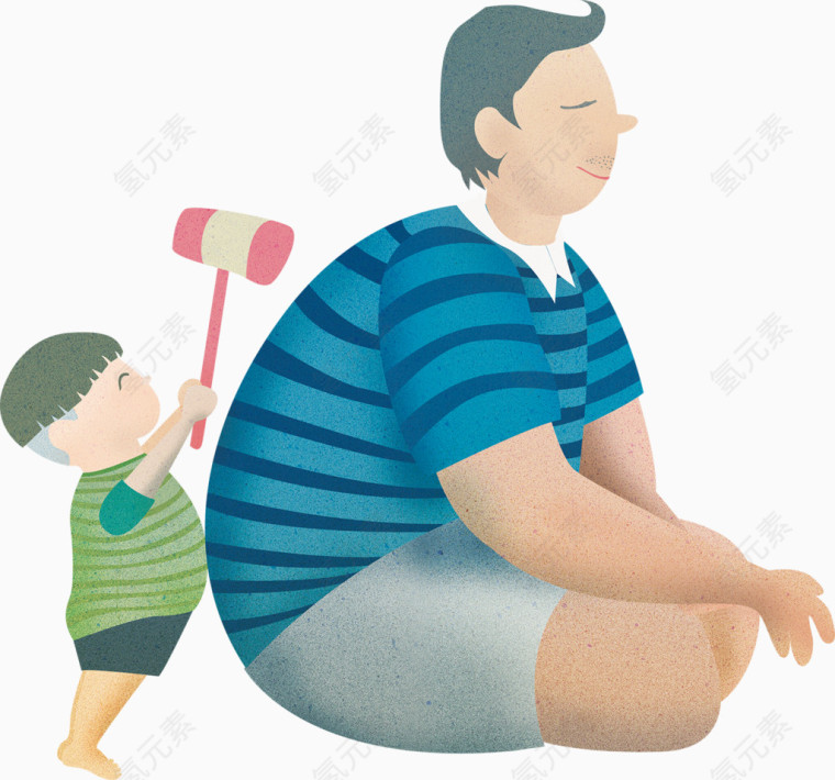 父亲节元素孩子给爸爸捶背卡通手绘装饰元素