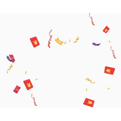 红包雨丝带纸片卡通手绘