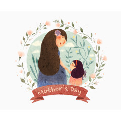 手绘唯美妈妈女儿插画