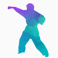 蓝色多边形纹理跆拳道彩色剪影