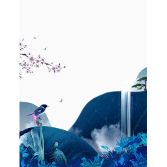 中国风高山流水花鸟