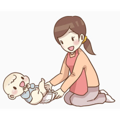 妈妈给孩子换尿不湿