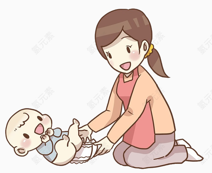 妈妈给孩子换尿不湿