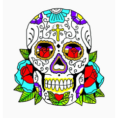 彩色花朵花边骷髅头