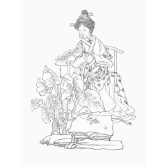黑白线条简笔画古典