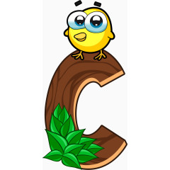 卡通木板动物字母C 