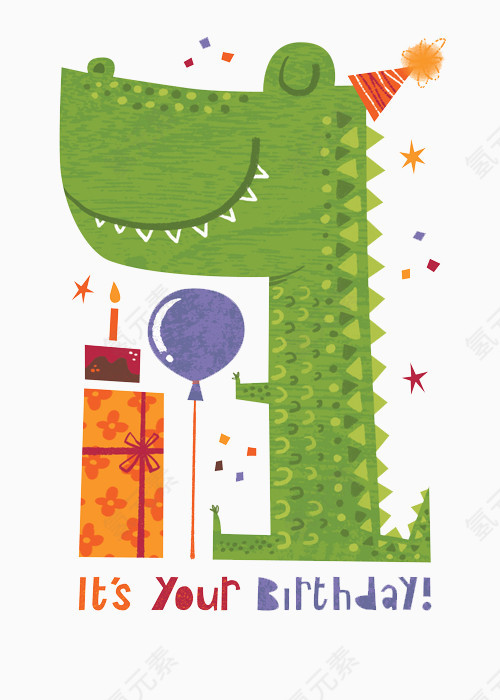 手绘鳄鱼生日贺卡