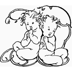 双胞胎婴儿手绘矢量图