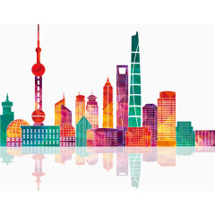 炫彩上海城市建筑剪影