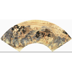 山水水墨画扇子免抠素材