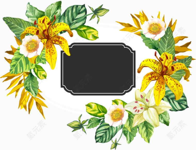 手绘水彩百合花边框 
