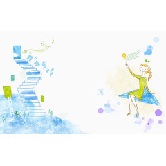 童话清新蓝色可爱孩子插画