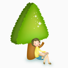 树底下看书的卡通人物