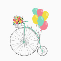 手绘带气球的自行车