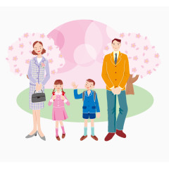 手绘幸福的一家人