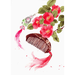 茶花和梳子插画