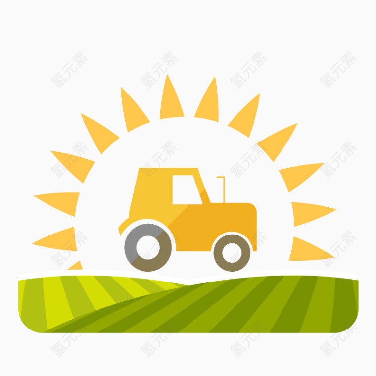 手绘乡村田野汽车