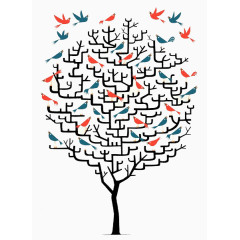 仙境元素森林系素材 创意树木小鸟