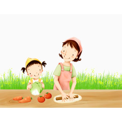 卡通母女做菜