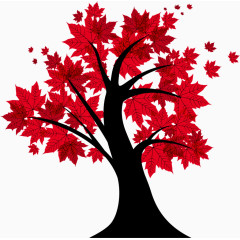 卡通手绘红色枫叶树