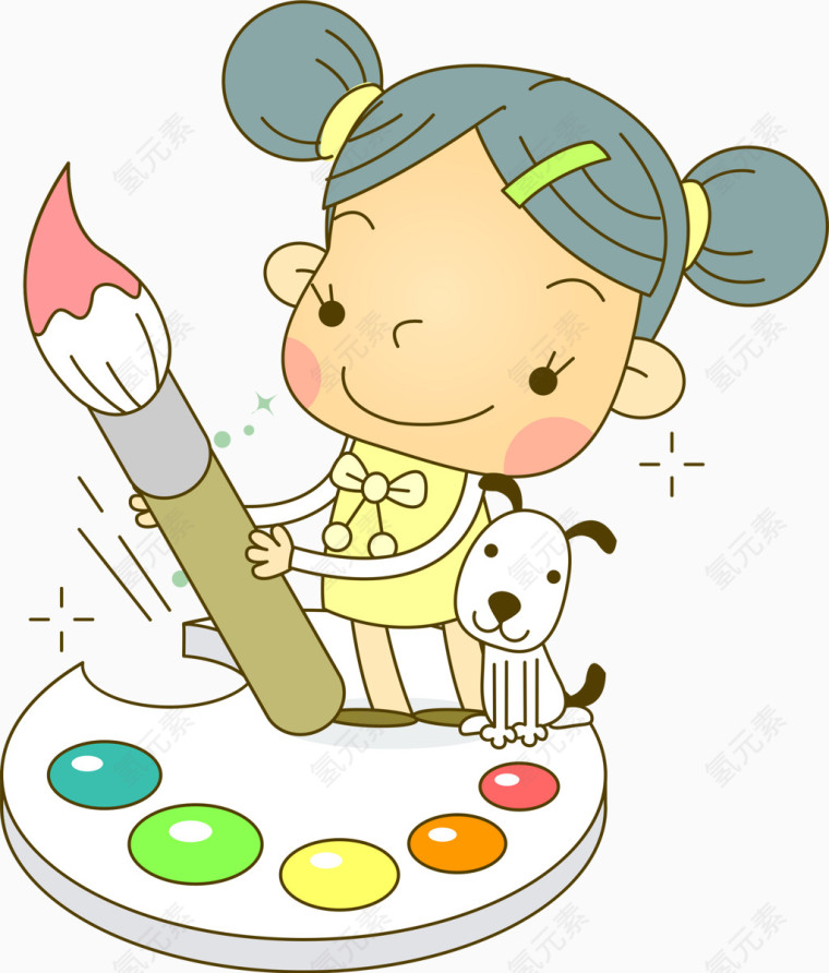 小小画家女孩和狗