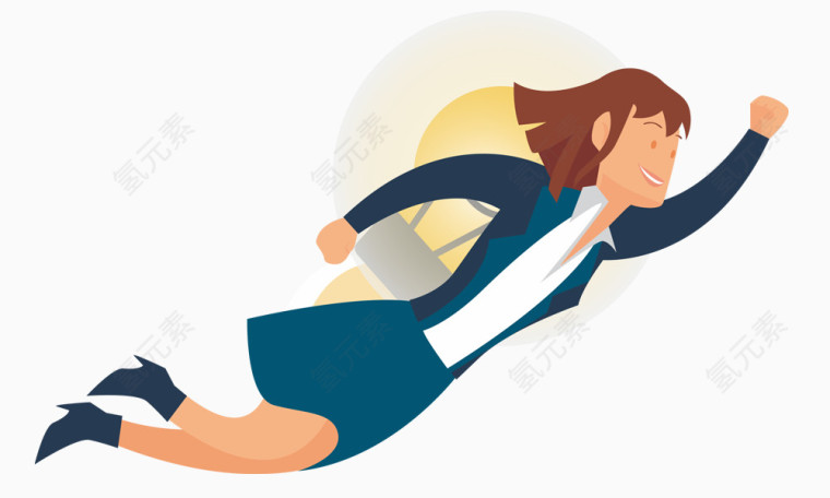 背灯泡飞翔的商务女性场景