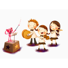 插画手绘男孩乐器女孩