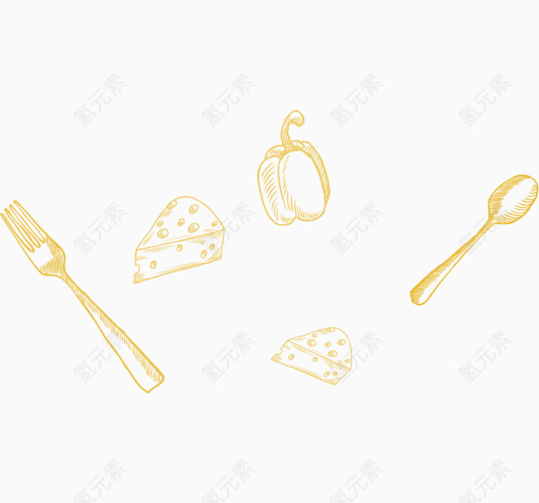 食物勺子叉子简易画漂浮元素