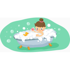 手绘小女孩洗澡