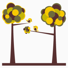 卡通手绘林中小鸟